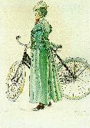 fru grosshandlare eriksson-kvinna vid cykel Carl Larsson